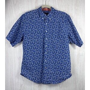Reyn Spooner Anchor Shirt Blue All Over Print Cotton Hawaiian Button Large